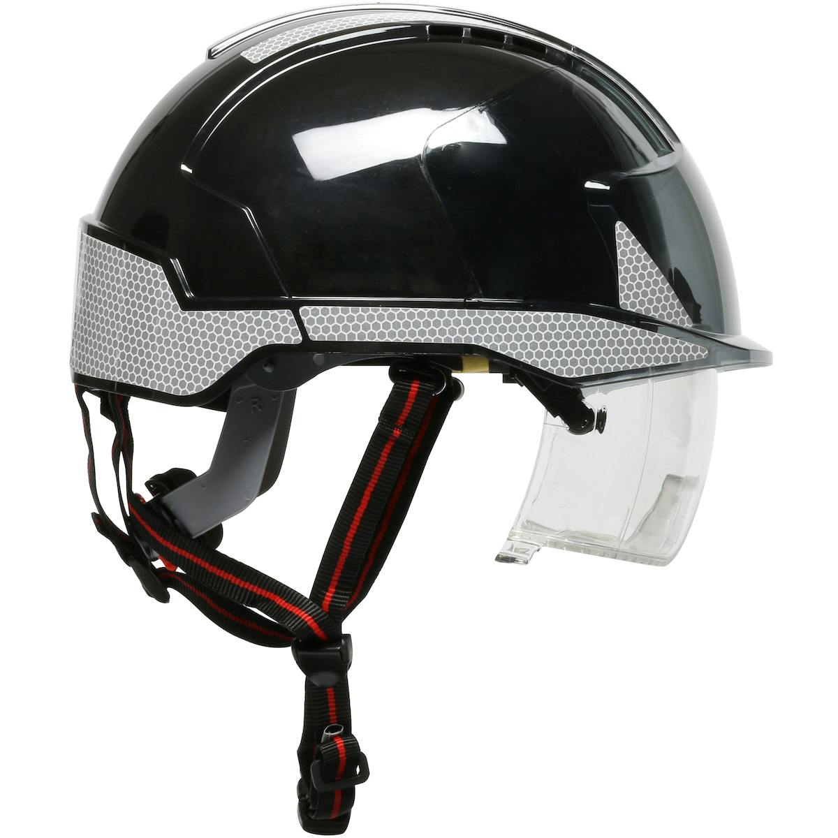EVO® VISTA™ ASCEND™ Type I, Vented Industrial Safety Helmet with fully adjustable four point chinstrap, Lightweight ABS Shell, Integrated ANSI Z87.1 Eye Protection, 6-Point Polyester Suspension and Wheel Ratchet Adjustment (280-EVLV-CH)_4