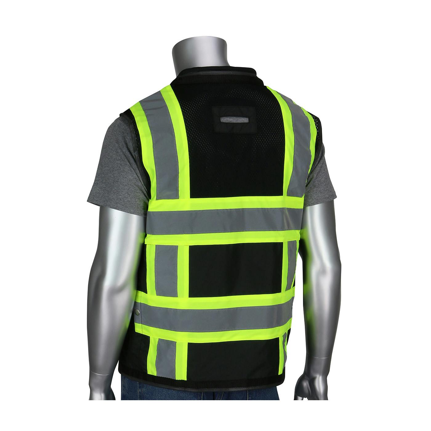 ANSI Type O Class 1 Black Two-Tone Eleven Pocket Tech-Ready Mesh Surveyors Vest, Black (302-0800D-BK)