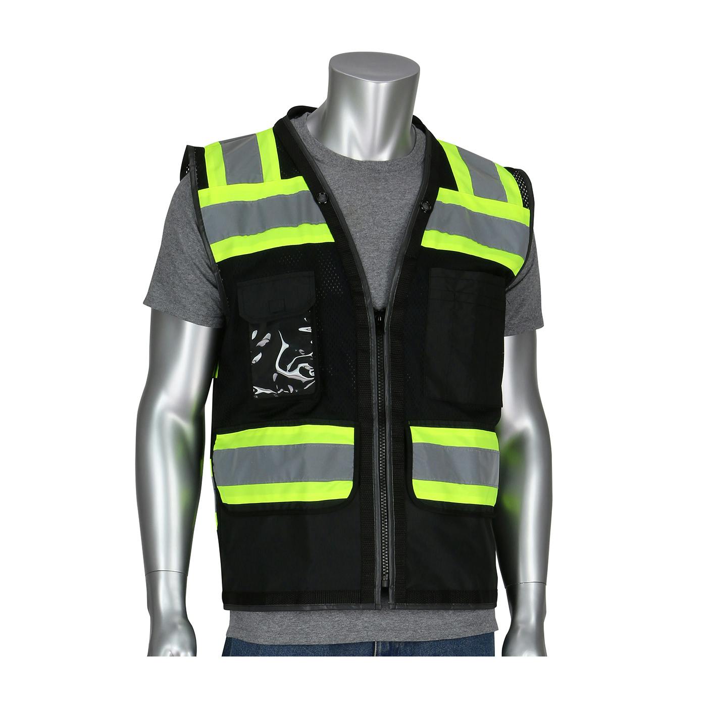 ANSI Type O Class 1 Black Two-Tone Eleven Pocket Tech-Ready Mesh Surveyors Vest, Black (302-0800D-BK)_2
