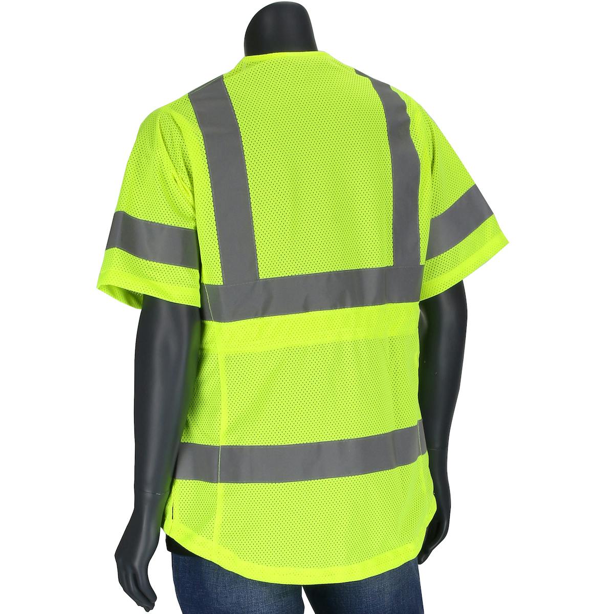 ANSI Type R Class 3 Women's Contoured Vest with Solid Front, Mesh Back and Adjustable Waist, Hi-Vis Yellow (303-0313)