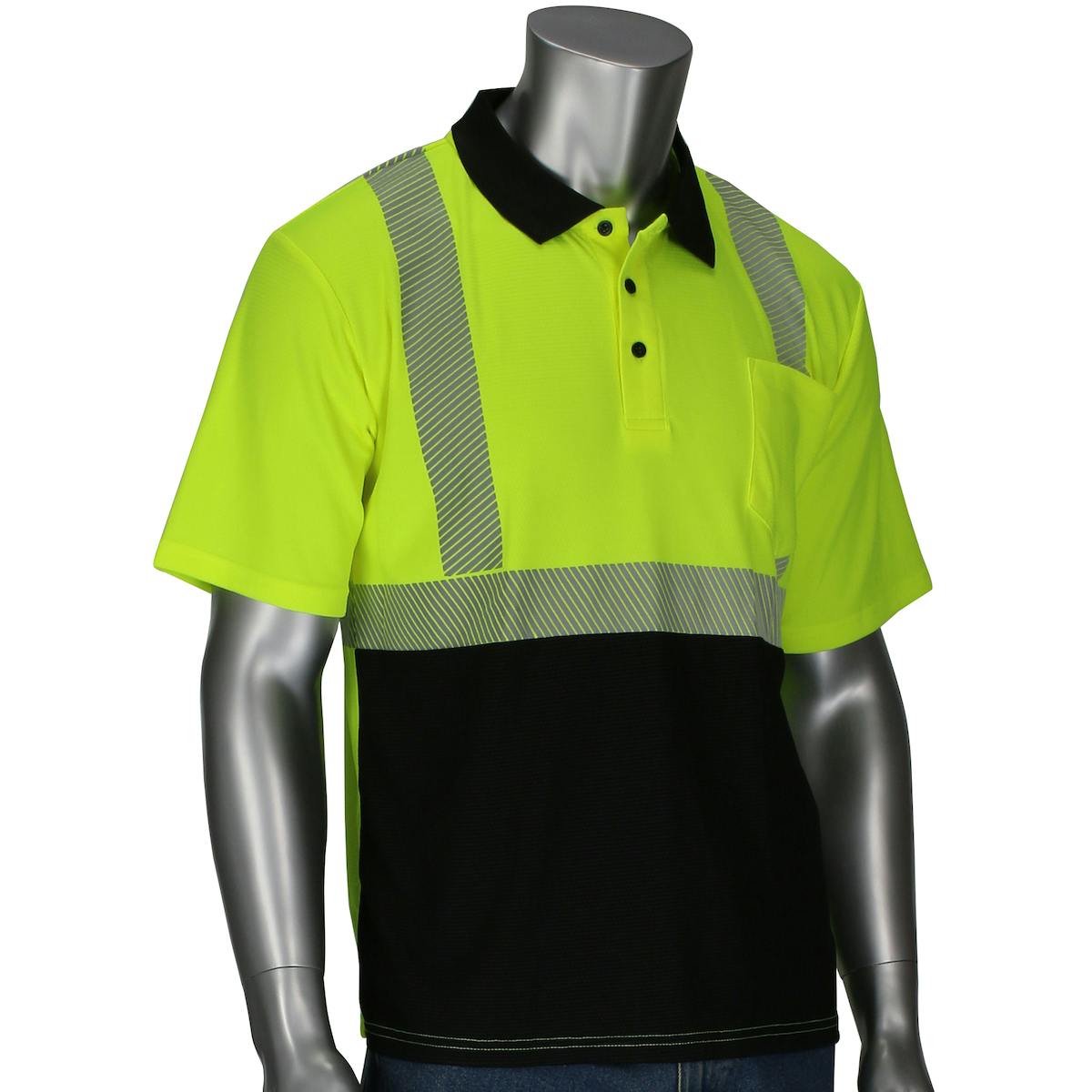 ANSI Type R Class 2 Polo Shirt with Performance Moisture Control Fabric and Black Bottom Front, Hi-Vis Yellow (312-1610B)_1