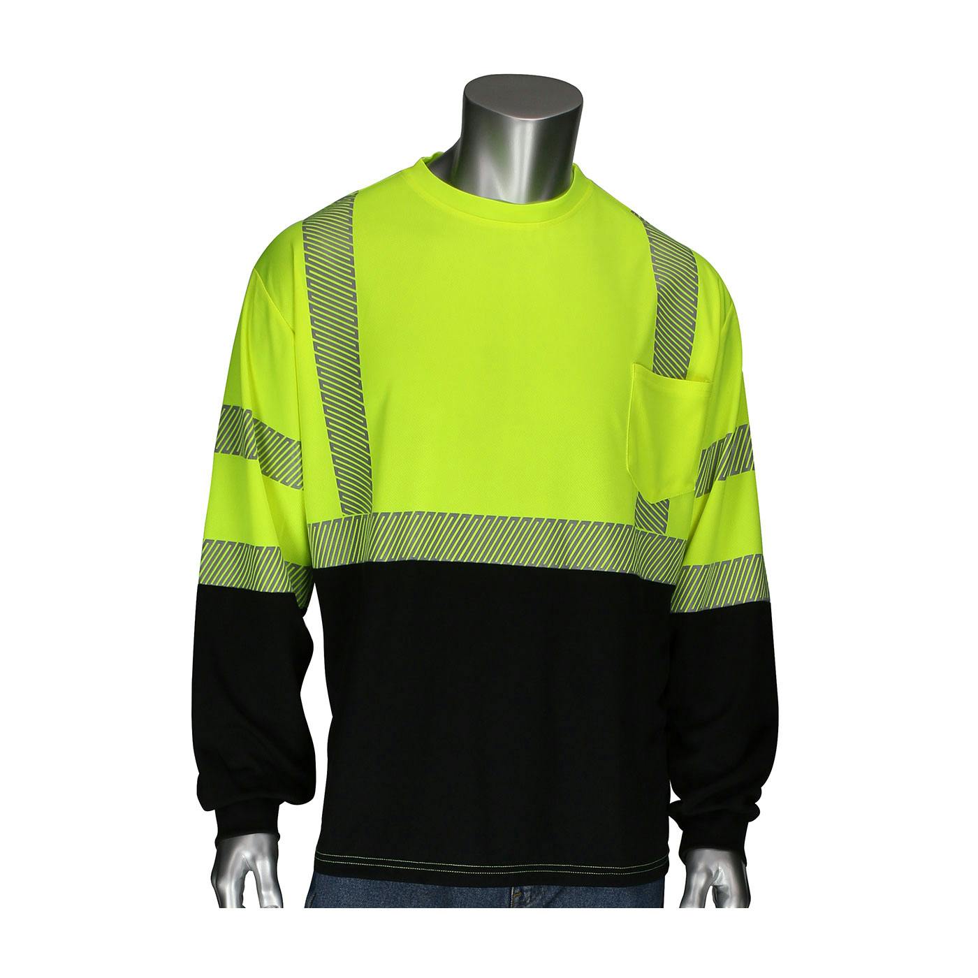 ANSI Type R Class 3 Long Sleeve T-Shirt with Black Bottom Front, Hi-Vis Yellow (313-1280B)_1
