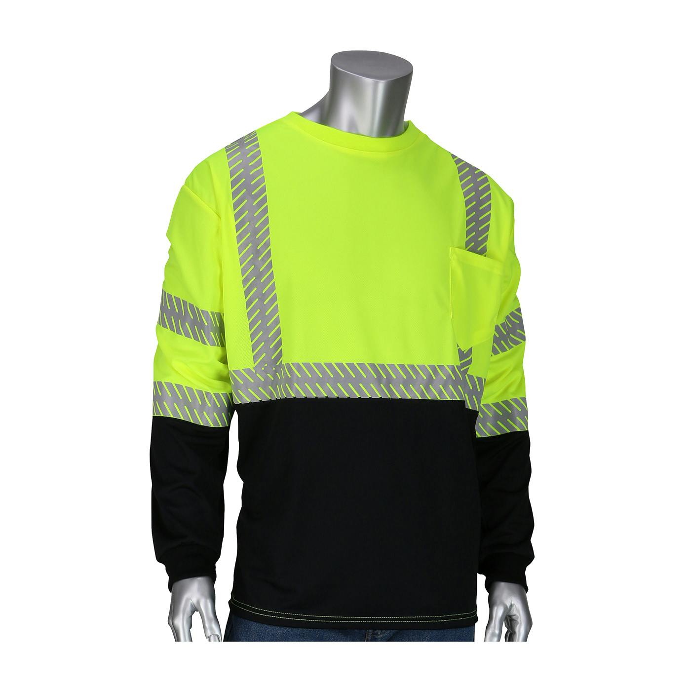 ANSI Type R Class 3 Long Sleeve T-Shirt with 50+ UPF Sun Protection, Built-in Insect Repellent and Black Bottom Front, Hi-Vis Yellow (313-1375B)_1