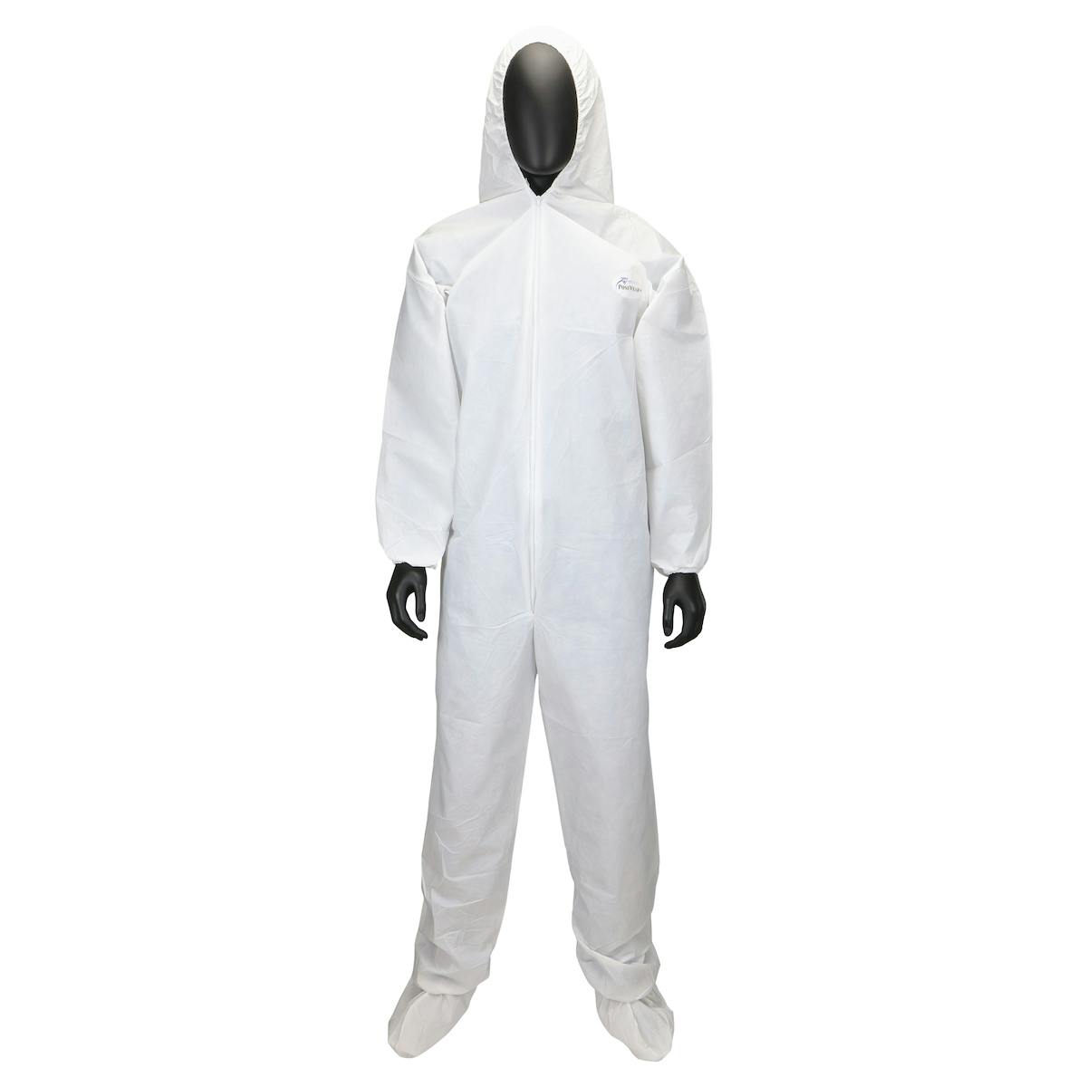 PosiWear UB Coverall with Elastic Wrist & Ankle, Attached Hood & Boot 56 gsm, White (3709)