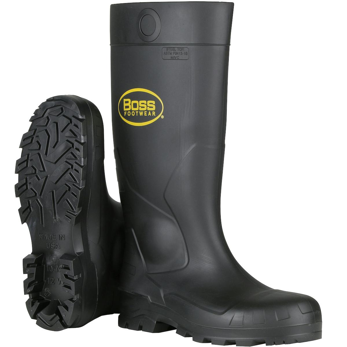 16" Black PVC Steel Toe Boot, Black (382-810)