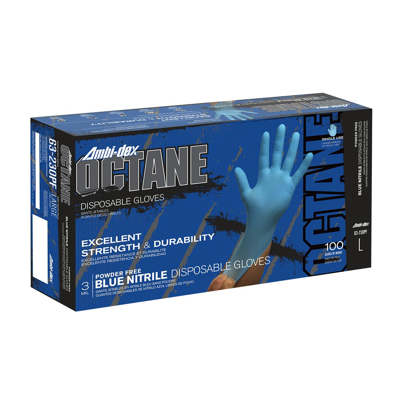 Ambi-dex® Octane Disposable Nitrile Glove, Powder Free with Textured Grip - 3 mil (63-230PF)