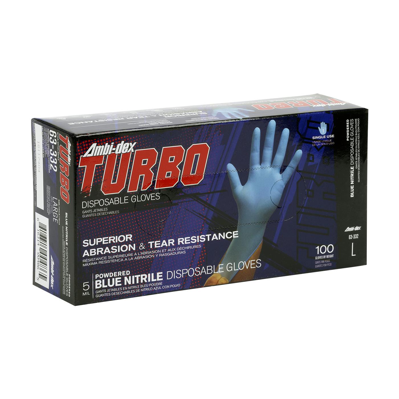 Ambi-dex® Turbo Disposable Nitrile Glove, Powdered with Textured Grip - 5 mil (63-332)
