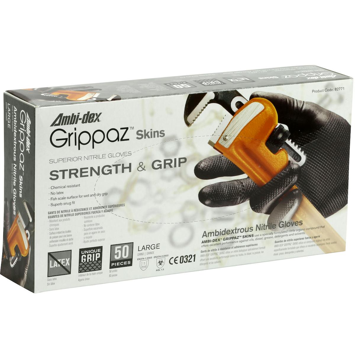Grippaz™ Skins Extended Use Ambidextrous Nitrile Glove with Textured Fish Scale Grip - 6 Mil (67-246)