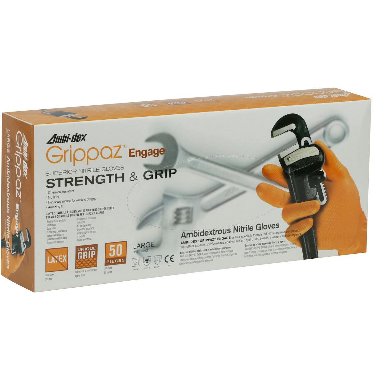 Grippaz™ Engage Extended Use Ambidextrous Nitrile Glove with Textured Fish Scale Grip - 7 Mil (67-307)