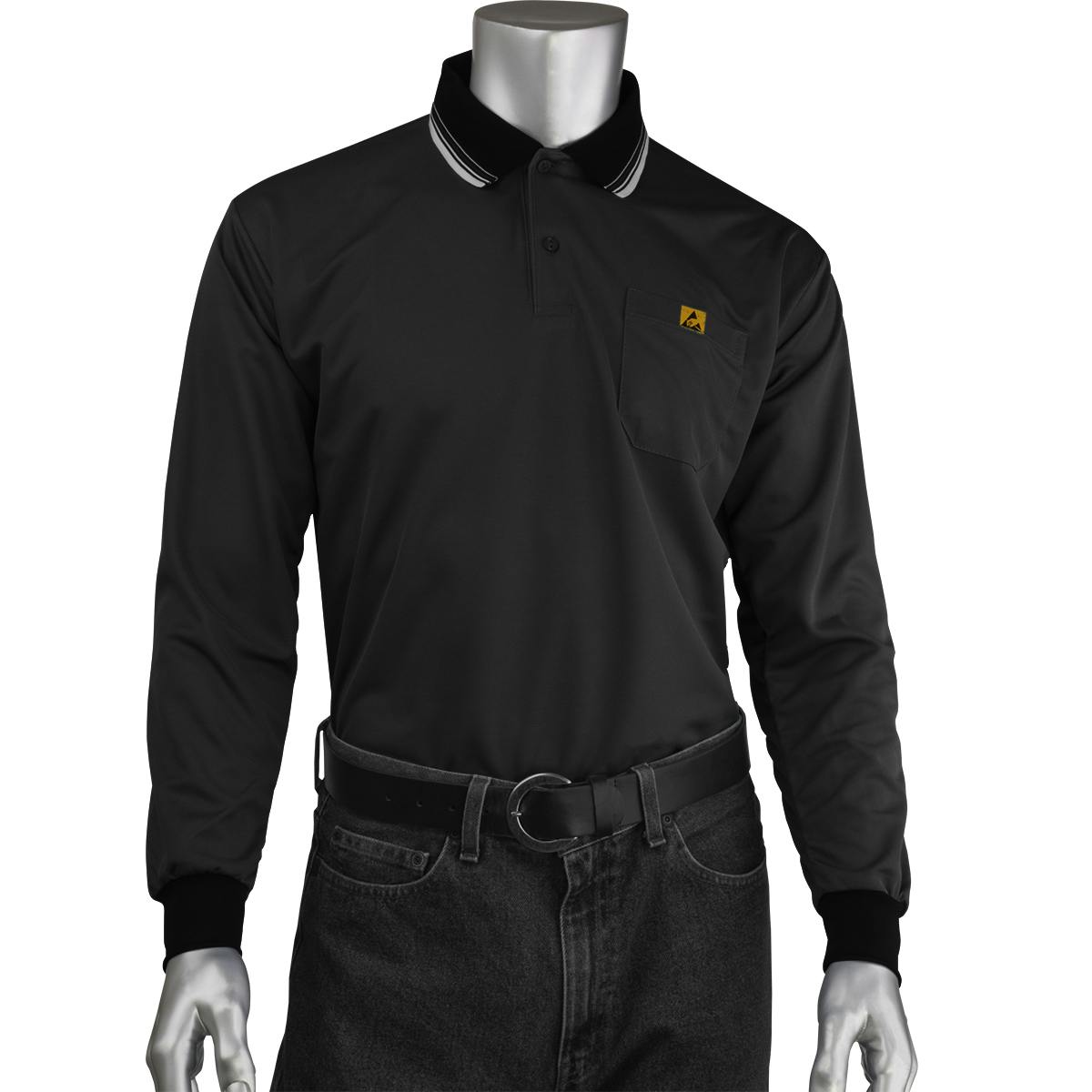 Long Sleeve ESD Polo Shirt, Black (BP801LC-BK)