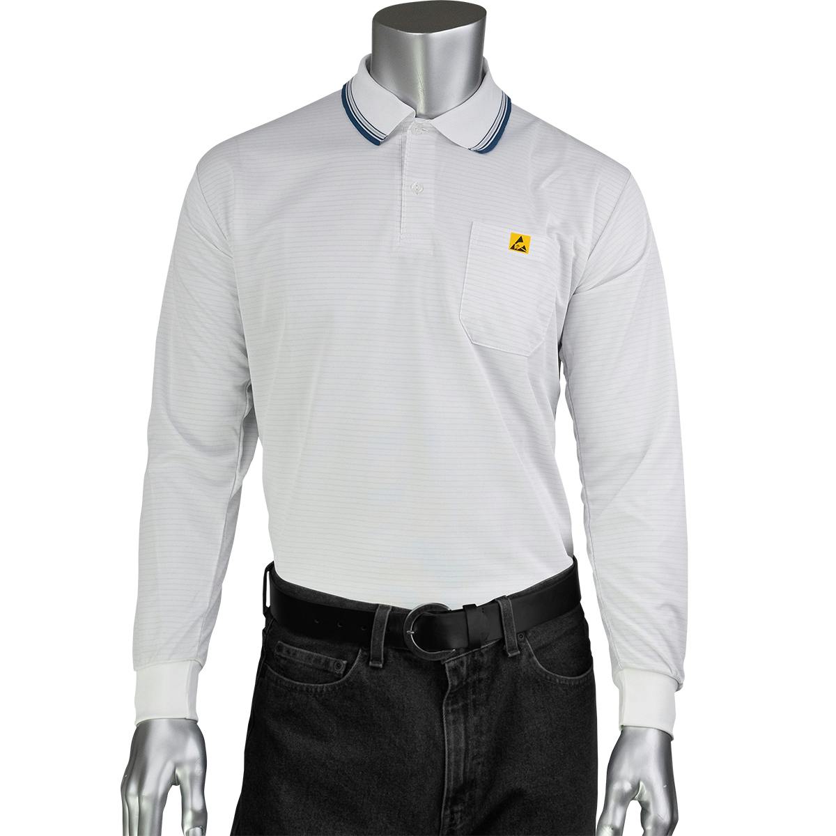 Long Sleeve ESD Polo Shirt, White (BP801LC-WH)_1