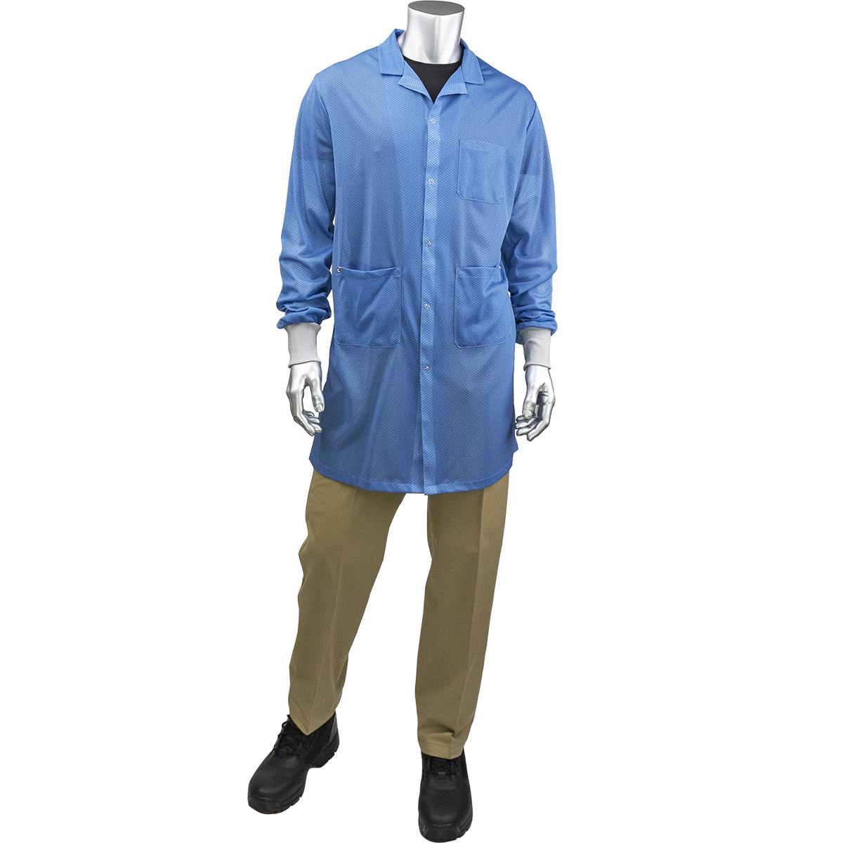 Long ESD Sheer Labcoat - ESD Knit Cuff, Blue (BR6C-42NB)