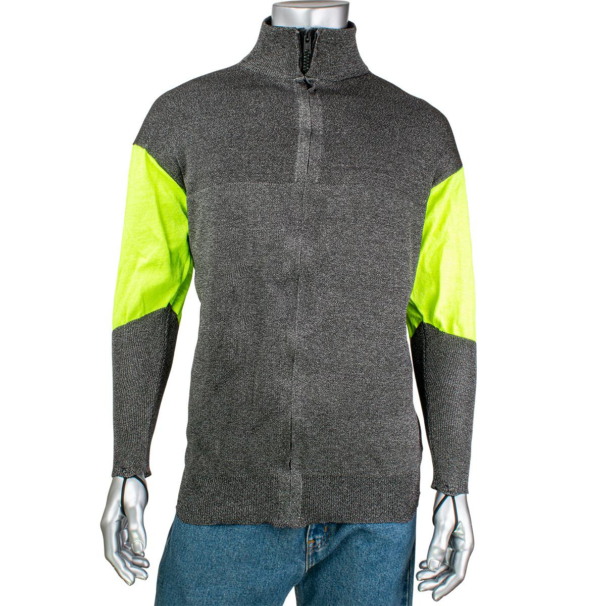 ATA® Blended Cut Resistant Jacket with Hi-Vis Sleeves and Thumb Loops, Dark Gray (J100SP-3CM-HVB-TL)_1