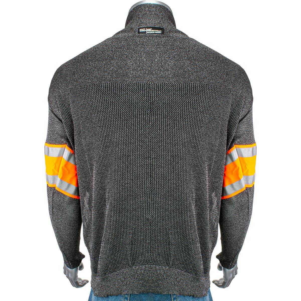 ATA® Blended Cut Resistant Pullover with Hi-Vis / Reflective Taped Sleeves and Thumb Loops, Dark Gray (P145SP-3CM-HV2-TL)