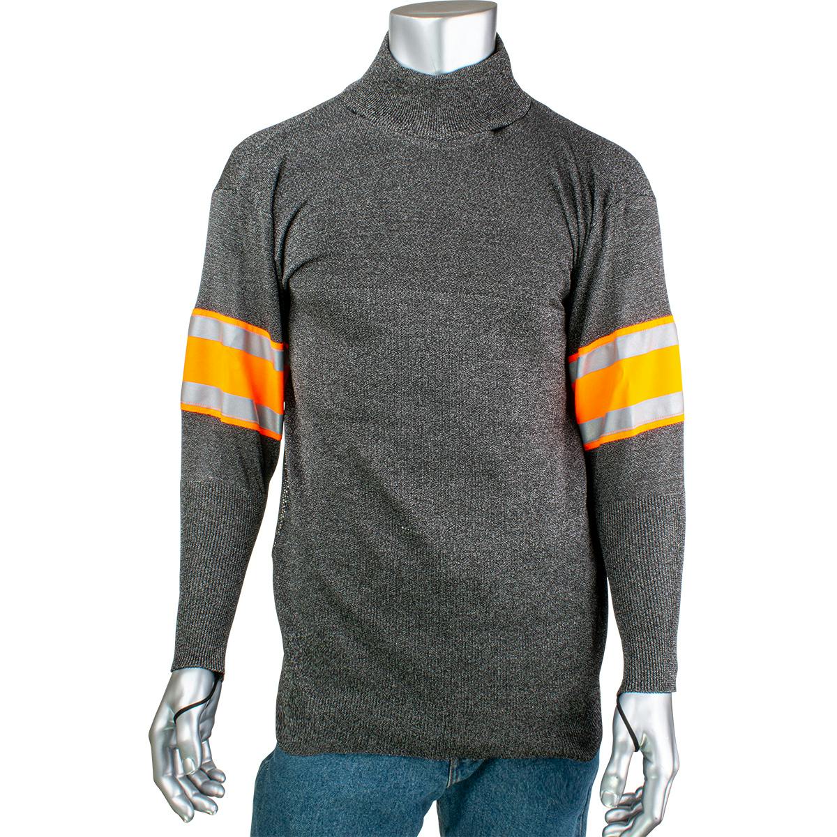 ATA® Blended Cut Resistant Pullover with Hi-Vis / Reflective Taped Sleeves and Thumb Loops, Dark Gray (P145SP-3CM-HV2-TL)_1