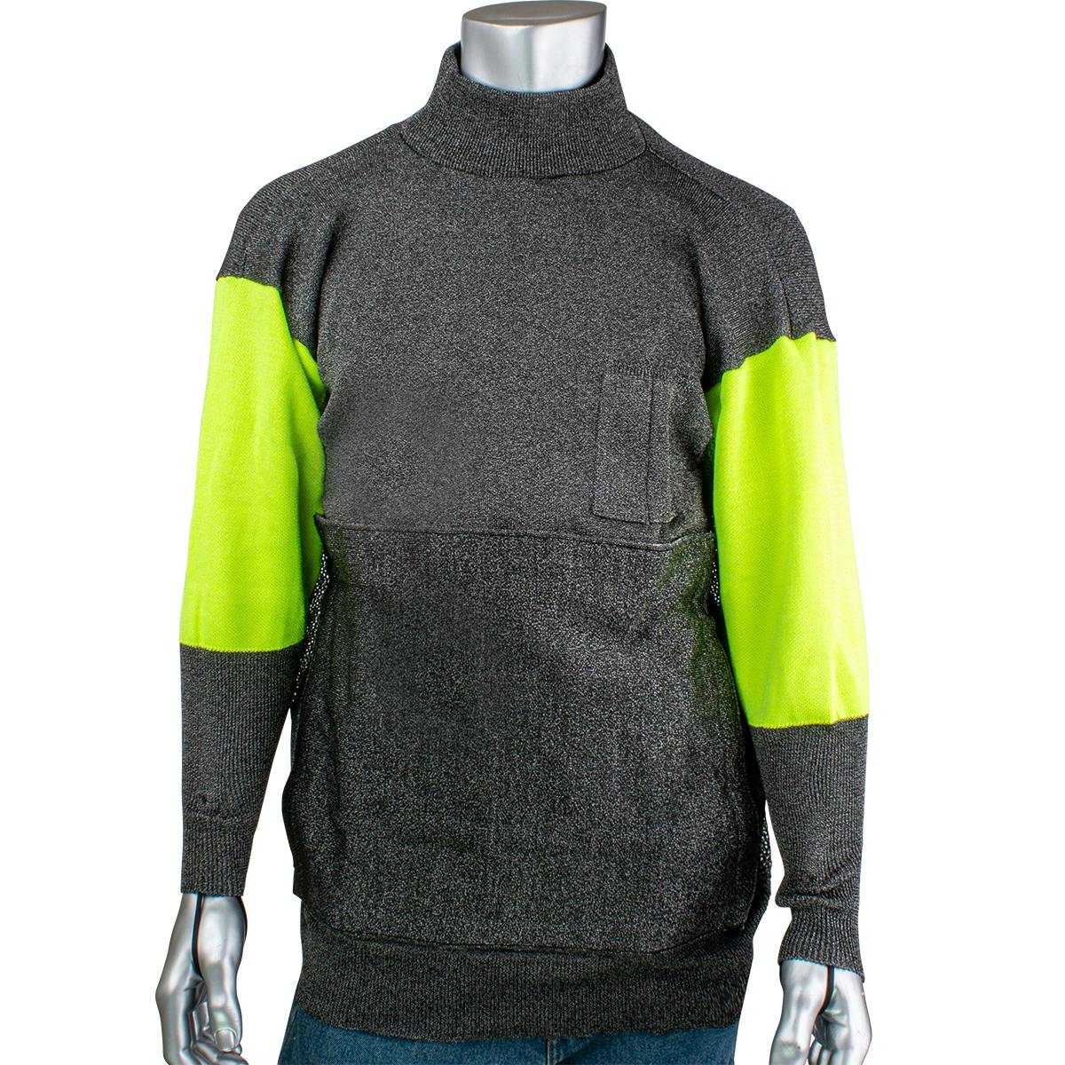 ATA® Blended Cut Resistant Pullover with Removable Belly Patch, Hi-Vis Sleeves and Thumb Loops, Dark Gray (P190BP-PP1-TL)_1