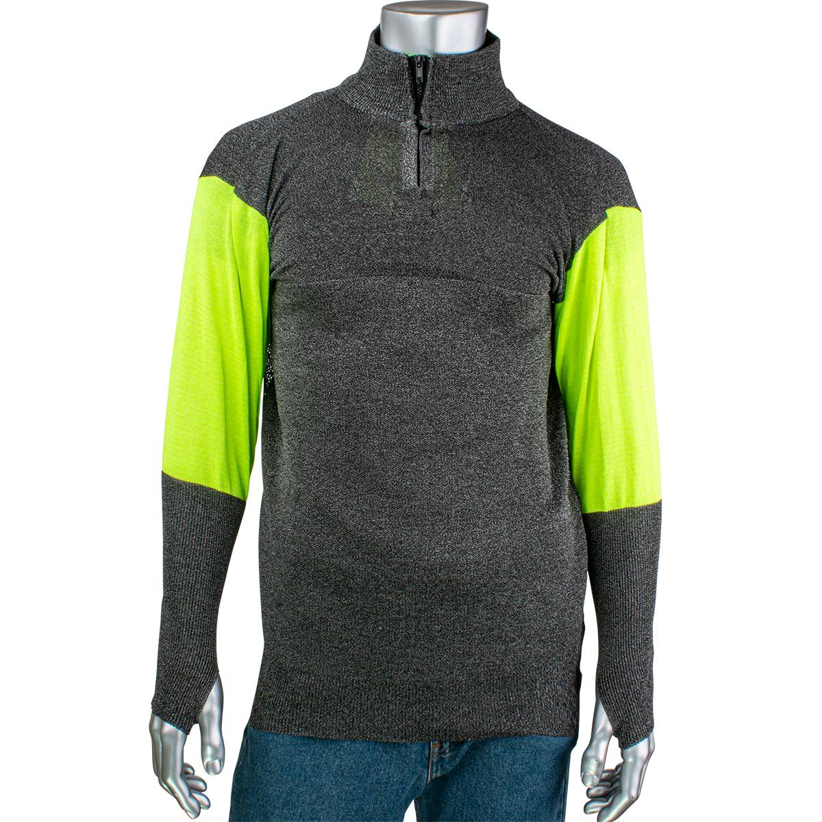 ATA® Blended Cut Resistant 1/4 Zip Pullover with Hi-Vis Sleeves and Thumb Holes, Dark Gray (PJG145-3CM-HVB-TH)