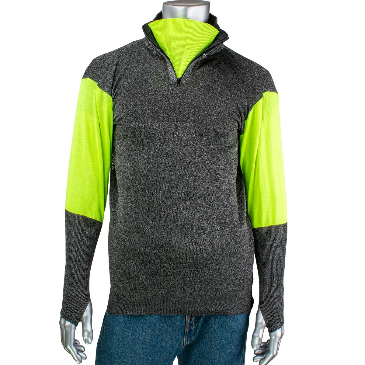 ATA® Blended Cut Resistant 1/4 Zip Pullover with Hi-Vis Sleeves and Thumb Holes, Dark Gray (PJG145-3CM-HVB-TH)_1