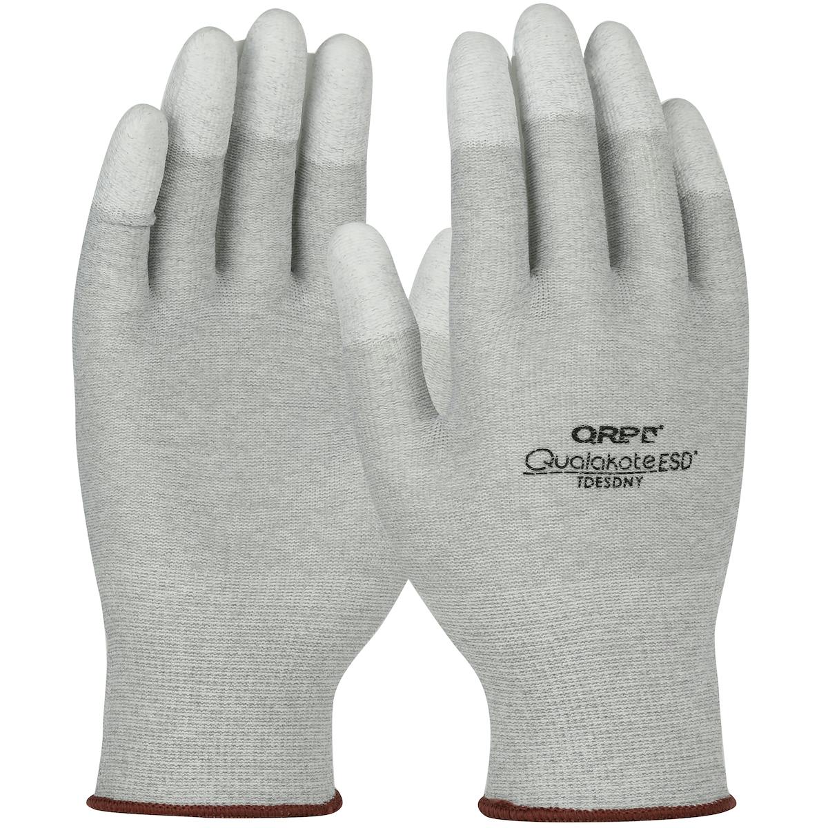 QRP® Qualakote® Seamless Knit Nylon/Carbon Fiber Electrostatic Dissipative (ESD) Glove with Polyurethane Coated Grip on Fingertips (TDESDNY)
