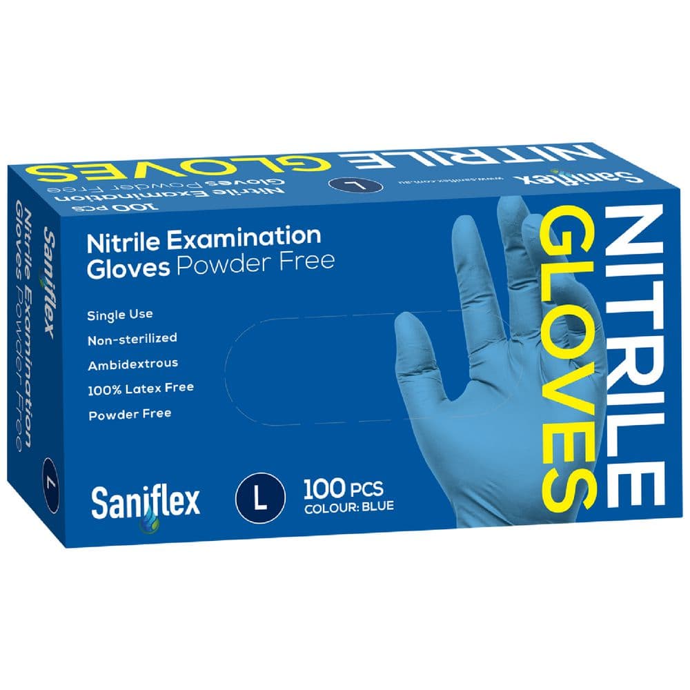 Saniflex Powder-Free Nitrile Gloves (Blue, Carton of 10 Boxes)