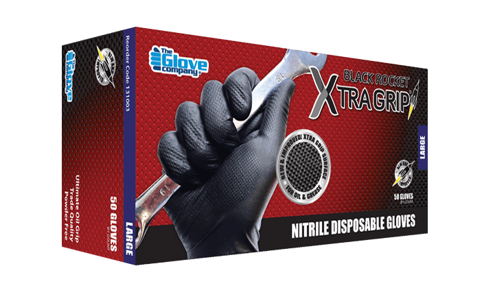 TGC Rocket Xtra Grip Disposable Gloves (Box of 50) Black