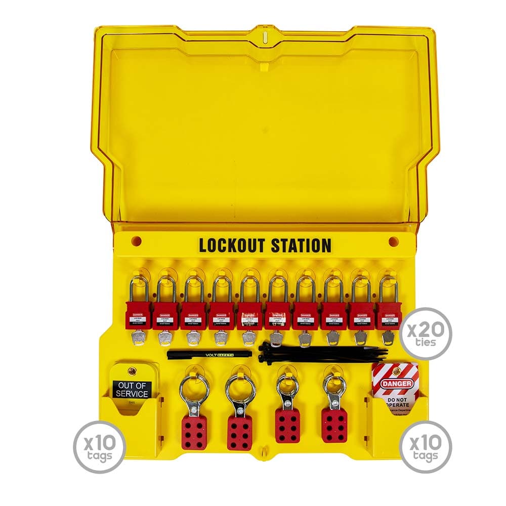 Volt Safety Wall Mounted Lockout Station with Lid 10 Padlocks